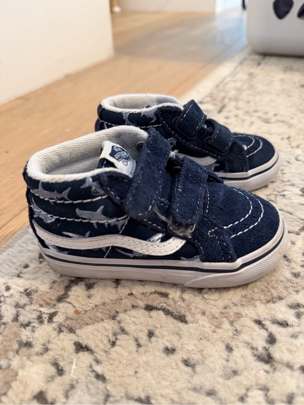 Vans Navy Shark-Print High-Top Sneakers with White Stripe